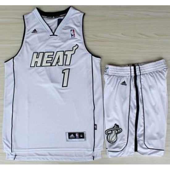 Miami Heat 1 Chris Bosh White Silver Number Revolution 30 Jerseys Shorts NBA Suits Miami Heat 1 Chris Bosh White Silver Number Revolution 30 Jerseys Shorts NBA Suits