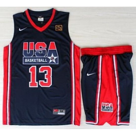 USA Basketball 1992 Olympic Dream Team Blue Jerseys & Shorts Suits 13# Chris Mullin USA Basketball 1992 Olympic Dream Team Blue Jerseys & Shorts Suits 13# Chris Mullin