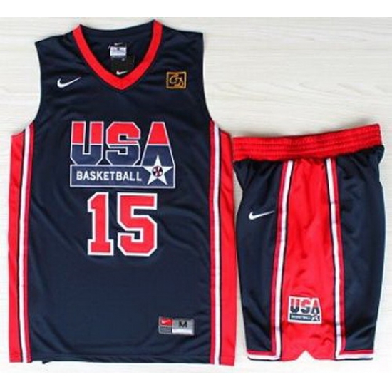 USA Basketball 1992 Olympic Dream Team Blue Jerseys & Shorts Suits 15# Magic Earvin Johnson USA Basketball 1992 Olympic Dream Team Blue Jerseys & Shorts Suits 15# Magic Earvin Johnson