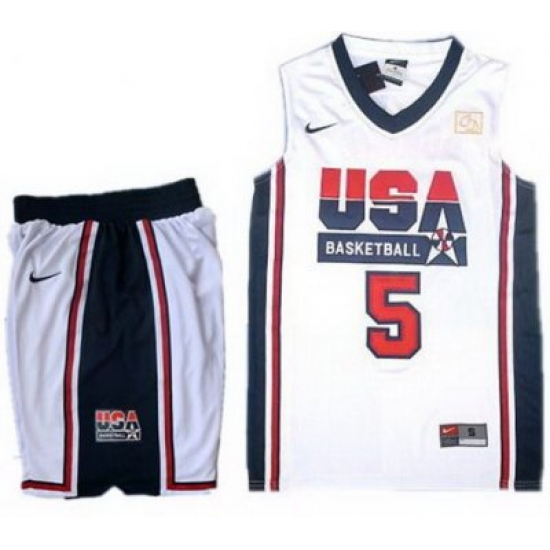 USA Basketball Retro 1992 Olympic Dream Team White Jersey & Shorts Suit #5 Kevin Durant USA Basketball Retro 1992 Olympic Dream Team White Jersey & Shorts Suit #5 Kevin Durant