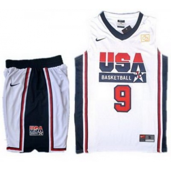 USA Basketball Retro 1992 Olympic Dream Team White Jersey & Shorts Suit #9 Jordan USA Basketball Retro 1992 Olympic Dream Team White Jersey & Shorts Suit #9 Jordan