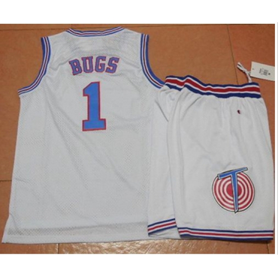 Space Jam Tune Squad #1 Bugs Bunny White Movie Stitched Basketball Jersey Space Jam Tune Squad #1 Bugs Bunny White Movie Stitched Basketball Jersey