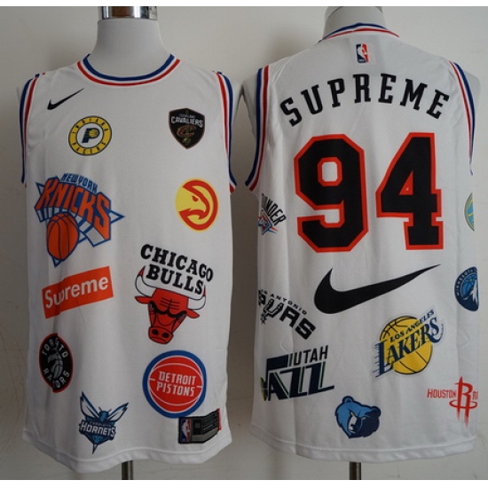 Supreme X Nike X NBA Logos White Stitched Basketball Jersey Supreme X Nike X NBA Logos White Stitched Basketball Jersey