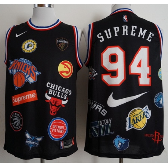 Supreme X Nike X NBA Logos White Stitched Basketball Jersey Supreme X Nike X NBA Logos White Stitched Basketball Jersey