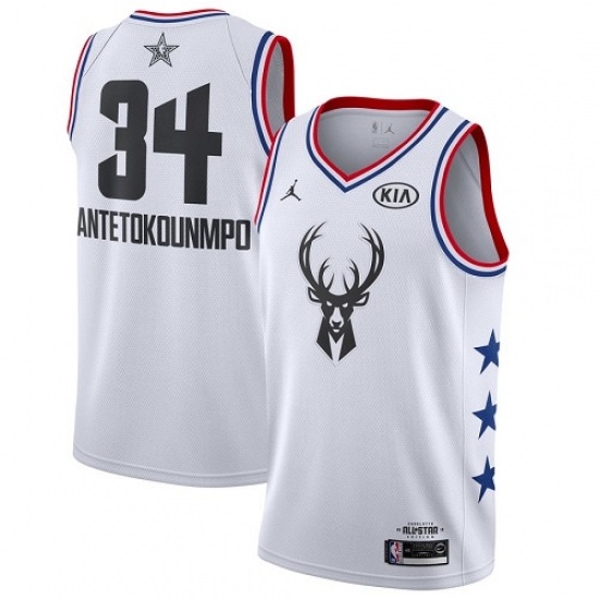 Bucks #34 Giannis Antetokounmpo White Basketball Jordan Swingman 2019 All Star Game Jersey Bucks #34 Giannis Antetokounmpo White Basketball Jordan Swingman 2019 All Star Game Jersey