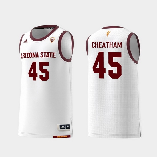 Men Arizona State Sun Devils Zylan Cheatham White Replica College Basketball Jersey Men Arizona State Sun Devils Zylan Cheatham White Replica College Basketball Jersey