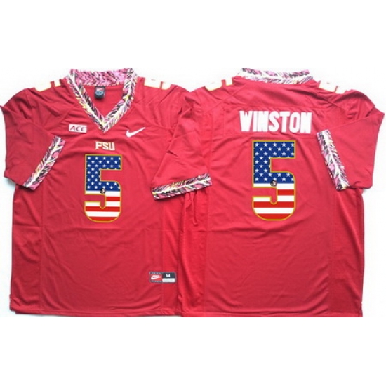 Florida State Seminoles 5 Jameis Winston Red USA Flag College Jersey Florida State Seminoles 5 Jameis Winston Red USA Flag College Jersey