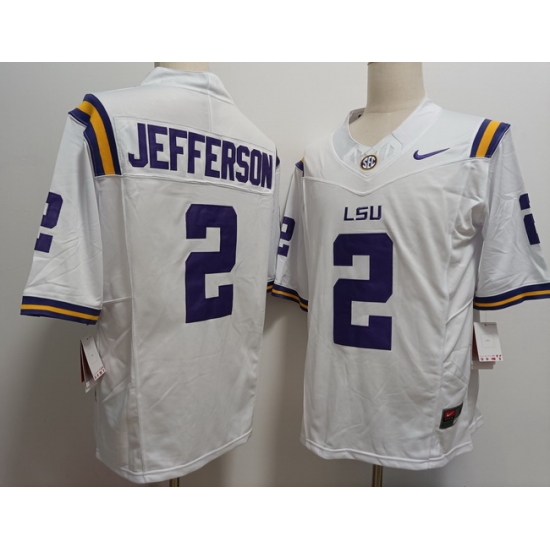 Men LSU Tigers #2 Justin Jefferson White F U S E Stitched NCAA Jersey Men LSU Tigers #2 Justin Jefferson White F U S E Stitched NCAA Jersey