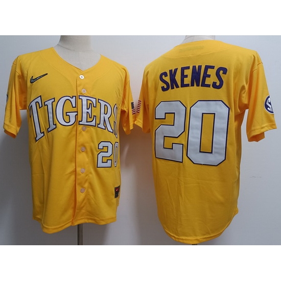 Men LSU Tigers #20 Paul Skenes Yellow Baseball Jersey Men LSU Tigers #20 Paul Skenes Yellow Baseball Jersey