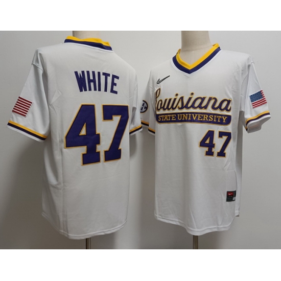 Mens LSU Tigers #47 Tommy White 2024 White Pullover Baseball Game Jersey Mens LSU Tigers #47 Tommy White 2024 White Pullover Baseball Game Jersey