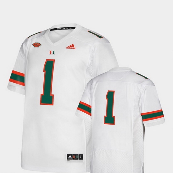 Men Miami Hurricanes 1 White College Football Premier Jersey Men Miami Hurricanes 1 White College Football Premier Jersey