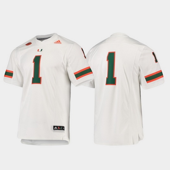 Men Miami Hurricanes 1 White Premier Football Jersey Men Miami Hurricanes 1 White Premier Football Jersey