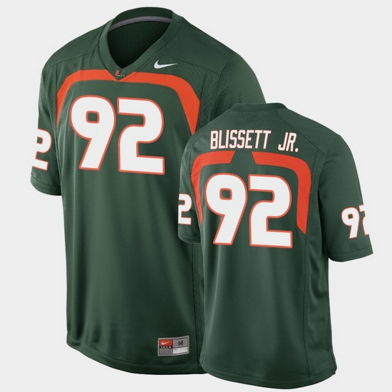 Men Miami Hurricanes Jason Blissett Jr. Game Green College Football Jersey Men Miami Hurricanes Jason Blissett Jr. Game Green College Football Jersey