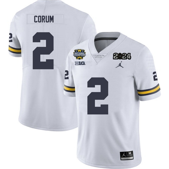 Men Michigan Wolverines Blake Corum #2 White High School F U S E Stitched 2024 National Champions Jersey Men Michigan Wolverines Blake Corum #2 White High School F U S E Stitched 2024 National Champions Jersey