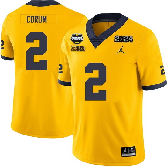 Men Michigan Wolverines Blake Corum #2 Yellow High School F U S E Stitched 2024 National Champions Jersey Men Michigan Wolverines Blake Corum #2 Yellow High School F U S E Stitched 2024 National Champions Jersey