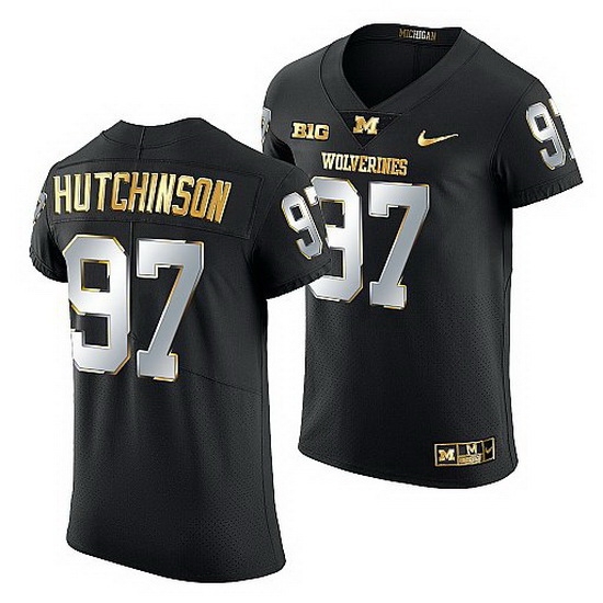 Michigan Wolverines Aidan Hutchinson 2021 22 Golden Edition Elite Football Black Jersey Michigan Wolverines Aidan Hutchinson 2021 22 Golden Edition Elite Football Black Jersey