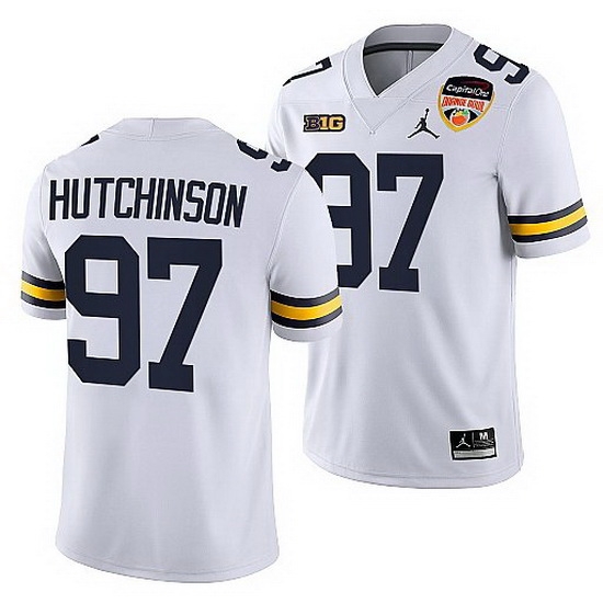 Michigan Wolverines Aidan Hutchinson White 2021 Orange Bowl College Football Playoff Jersey Michigan Wolverines Aidan Hutchinson White 2021 Orange Bowl College Football Playoff Jersey
