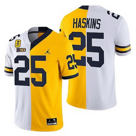 Michigan Wolverines Hassan Haskins White Maize Tm 42 Patch Split Limited Edition Jersey Michigan Wolverines Hassan Haskins White Maize Tm 42 Patch Split Limited Edition Jersey