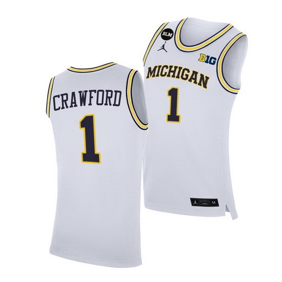 Michigan Wolverines Jamal Crawford 2021 Big Ten Regular Season Champions Blm White Jersey Michigan Wolverines Jamal Crawford 2021 Big Ten Regular Season Champions Blm White Jersey
