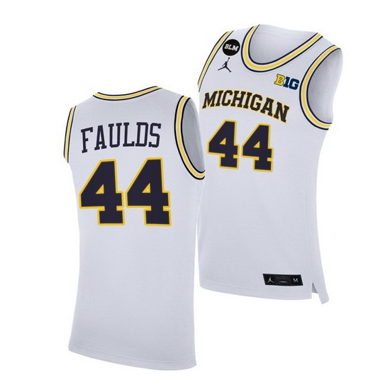 Michigan Wolverines Jaron Faulds 2021 Big Ten Regular Season Champions Blm White Jersey Michigan Wolverines Jaron Faulds 2021 Big Ten Regular Season Champions Blm White Jersey