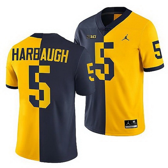 Michigan Wolverines Jim Harbaugh Navy Maize Split Edition National Award Winner Jersey Michigan Wolverines Jim Harbaugh Navy Maize Split Edition National Award Winner Jersey