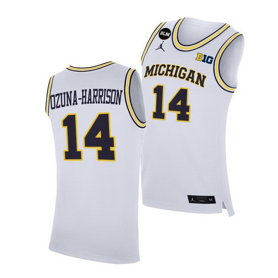 Michigan Wolverines Rico Ozuna Harrison 2021 Big Ten Regular Season Champions Blm White Jersey Michigan Wolverines Rico Ozuna Harrison 2021 Big Ten Regular Season Champions Blm White Jersey