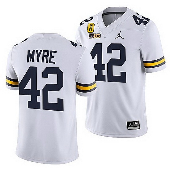 Michigan Wolverines Tate Myre White Tm 42 Patch Honor Oxford Shooting Victims Jersey Michigan Wolverines Tate Myre White Tm 42 Patch Honor Oxford Shooting Victims Jersey