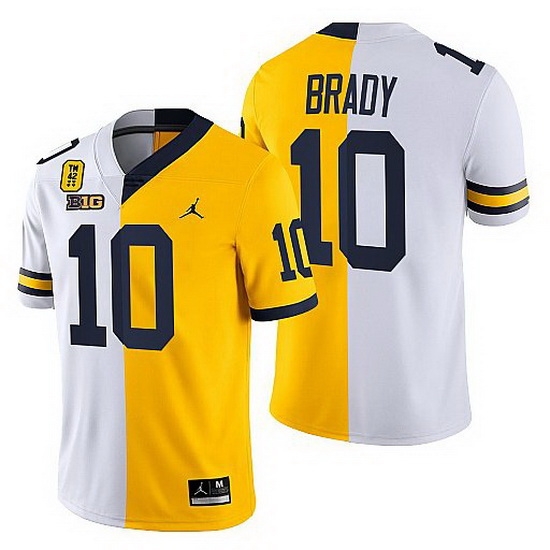 Michigan Wolverines Tom Brady White Maize Tm 42 Patch Split Limited Edition Jersey Michigan Wolverines Tom Brady White Maize Tm 42 Patch Split Limited Edition Jersey