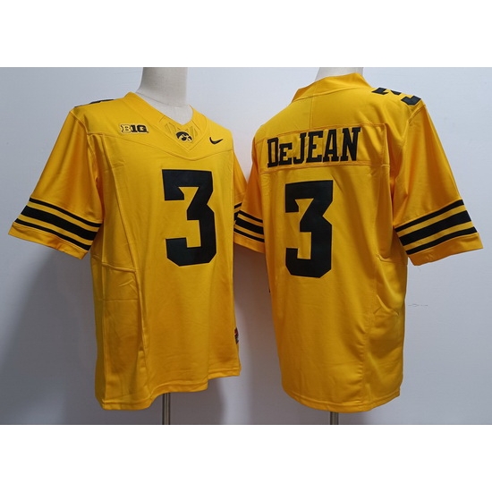 Men Iowa Hawkeyes Cooper DeJean #3 Yellow Stitched NCAA Jersey Men Iowa Hawkeyes Cooper DeJean #3 Yellow Stitched NCAA Jersey