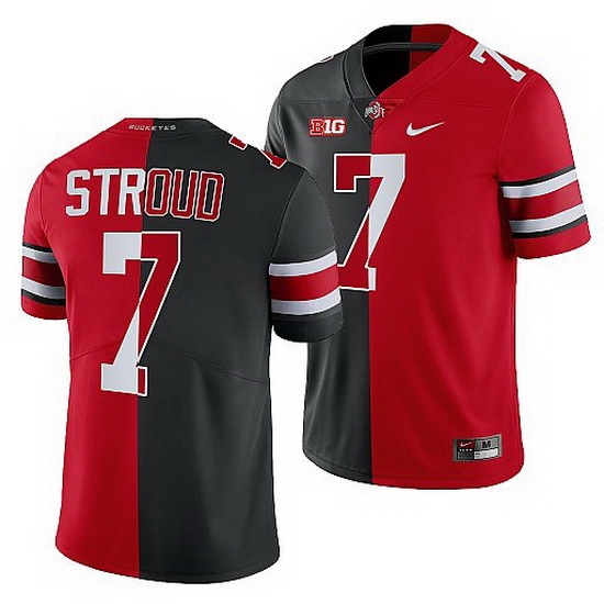 Ohio State Buckeyes C.J. Stroud Scarlet Black Split Edition Men Jersey Ohio State Buckeyes C.J. Stroud Scarlet Black Split Edition Men Jersey