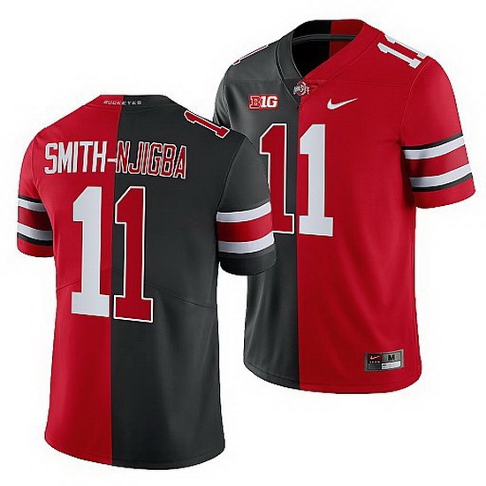 Ohio State Buckeyes Jaxon Smith Njigba Scarlet Black Split Edition Men Jersey Ohio State Buckeyes Jaxon Smith Njigba Scarlet Black Split Edition Men Jersey