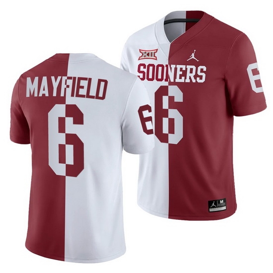 Oklahoma Sooners Baker Mayfield White Crimson Split Men'S Jersey Oklahoma Sooners Baker Mayfield White Crimson Split Men'S Jersey
