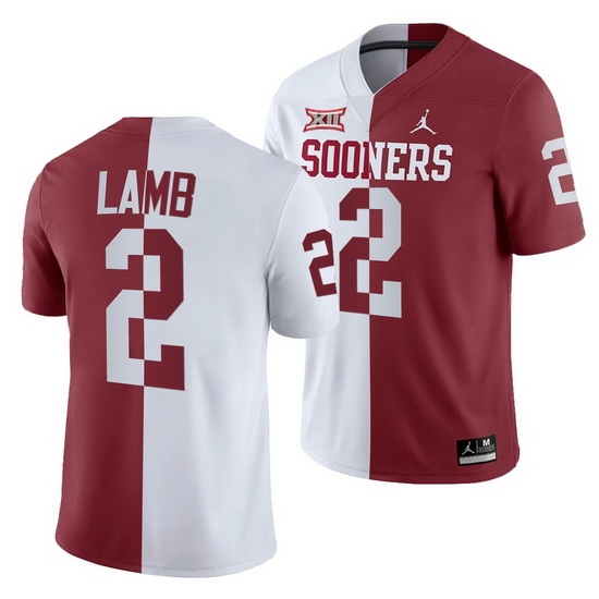 Oklahoma Sooners Ceedee Lamb White Crimson Split Men'S Jersey Oklahoma Sooners Ceedee Lamb White Crimson Split Men'S Jersey