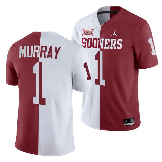 Oklahoma Sooners Kyler Murray White Crimson Split Men'S Jersey Oklahoma Sooners Kyler Murray White Crimson Split Men'S Jersey