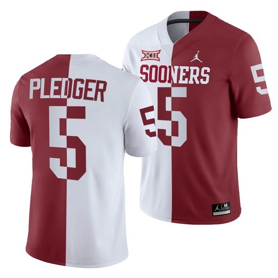 Oklahoma Sooners T.J. Pledger White Crimson Split Men'S Jersey Oklahoma Sooners T.J. Pledger White Crimson Split Men'S Jersey