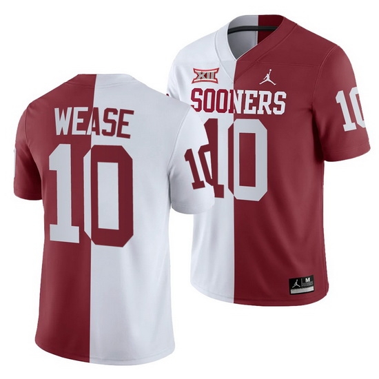 Oklahoma Sooners Theo Wease White Crimson Split Men'S Jersey Oklahoma Sooners Theo Wease White Crimson Split Men'S Jersey