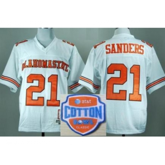 Oklahoma State Cowboys 21 Barry Sanders White Throwback College Football NCAA Jerseys 2014 AT & T Cotton Bowl Game Patch Oklahoma State Cowboys 21 Barry Sanders White Throwback College Football NCAA Jerseys 2014 AT & T Cotton Bowl Game Patch