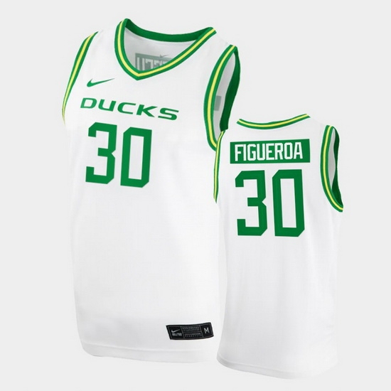 Men Oregon Ducks L.J. Figueroa College Basketball White Replica 2020 21 Jersey Men Oregon Ducks L.J. Figueroa College Basketball White Replica 2020 21 Jersey