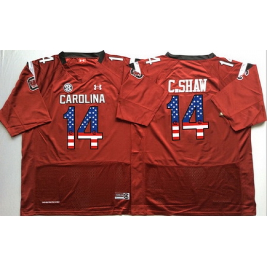 South Carolina Gamecocks 14 C Shaw Red USA Flag College Jersey South Carolina Gamecocks 14 C Shaw Red USA Flag College Jersey