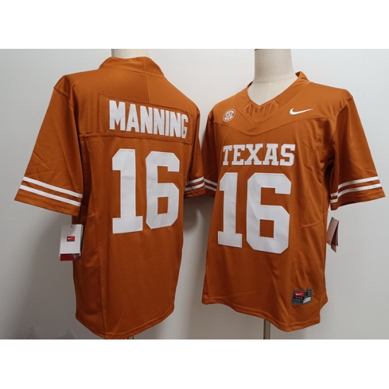 Men Texas Longhorns 16 Arch Manning Orange F U S E Stitched Jersey Men Texas Longhorns 16 Arch Manning Orange F U S E Stitched Jersey
