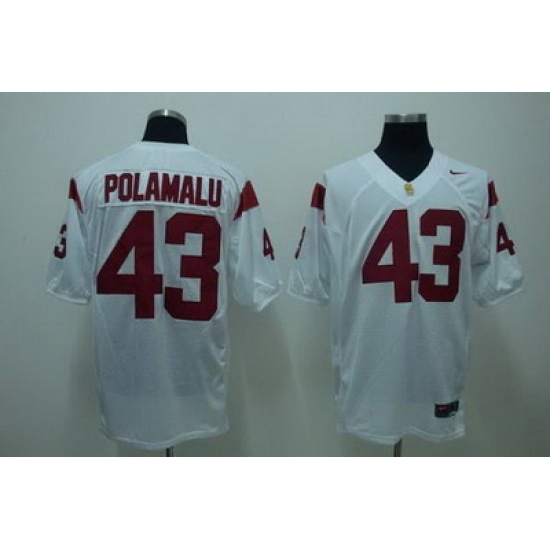 Trojans #43 Troy Polamalu White Embroidered NCAA Jersey Trojans #43 Troy Polamalu White Embroidered NCAA Jersey