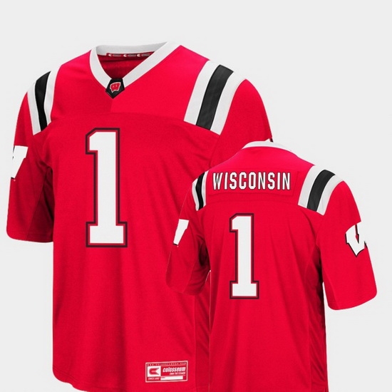 Men Wisconsin Badgers 1 Red Foos Ball Football Colosseum Jersey Men Wisconsin Badgers 1 Red Foos Ball Football Colosseum Jersey