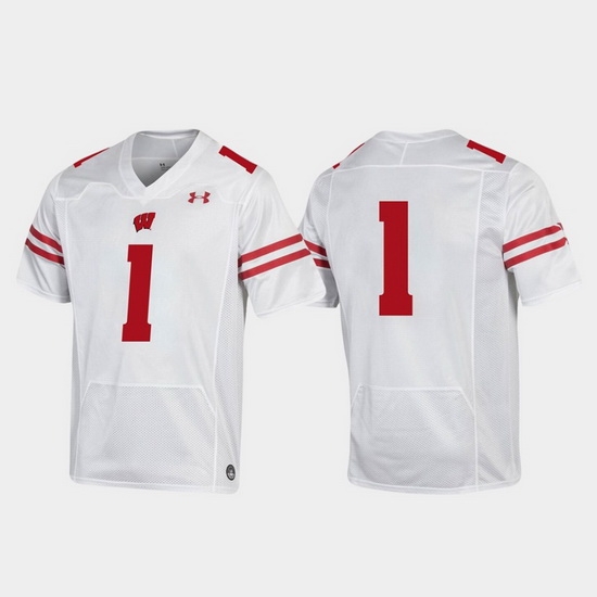 Men Wisconsin Badgers 1 White Replica College Football Jersey Men Wisconsin Badgers 1 White Replica College Football Jersey