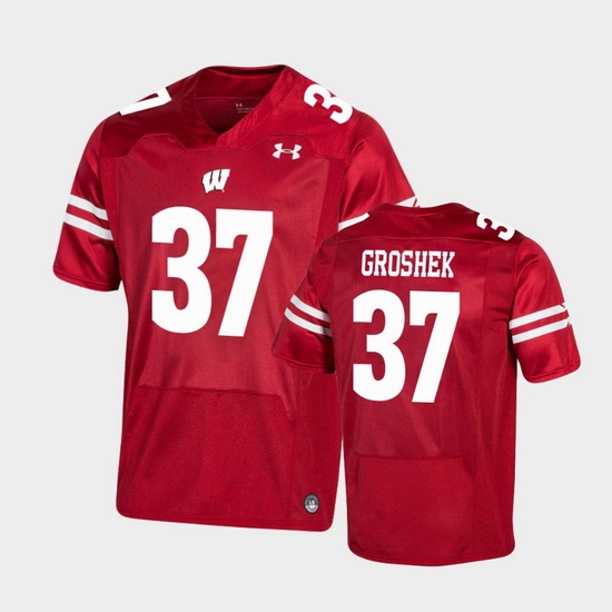 Men Wisconsin Badgers Garrett Groshek Premier Red Football Jersey Men Wisconsin Badgers Garrett Groshek Premier Red Football Jersey