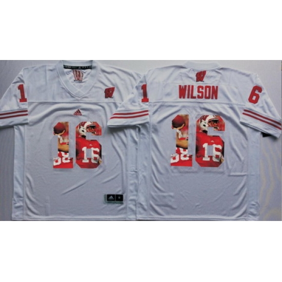Wisconsin Badgers 16 Russell Wilson White Portrait Number College Jersey Wisconsin Badgers 16 Russell Wilson White Portrait Number College Jersey