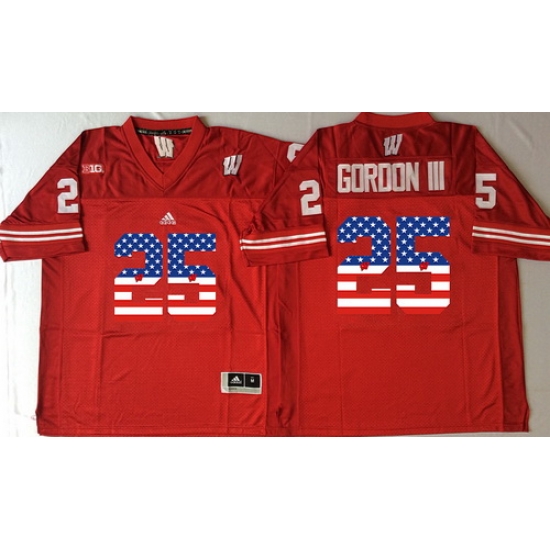 Wisconsin Badgers 25 Melvin Gordon III Red USA Flag College Jersey Wisconsin Badgers 25 Melvin Gordon III Red USA Flag College Jersey