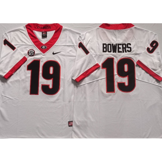 Men #19 Brock Bowers Georgia Bulldogs College Football Jerseys Sale-White Men #19 Brock Bowers Georgia Bulldogs College Football Jerseys Sale-White