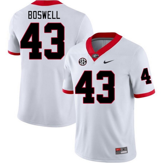 Men #43 James Boswell Georgia Bulldogs College Football Jerseys Stitched-White Men #43 James Boswell Georgia Bulldogs College Football Jerseys Stitched-White