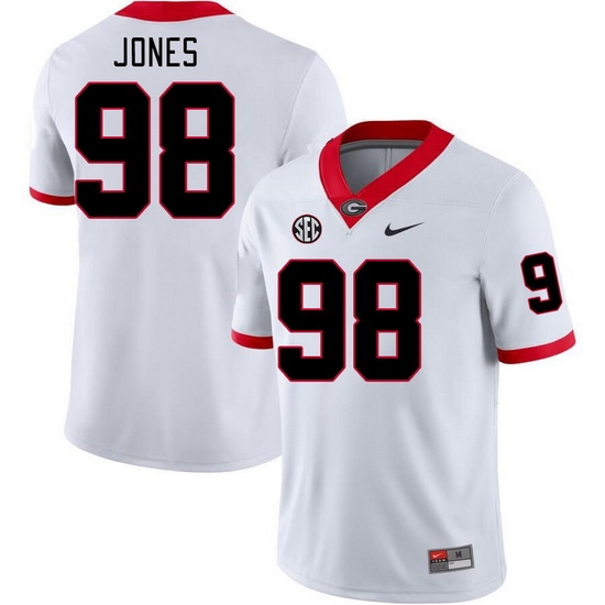 Men #98 Noah Jones Georgia Bulldogs College Football Jerseys Stitched-White Men #98 Noah Jones Georgia Bulldogs College Football Jerseys Stitched-White