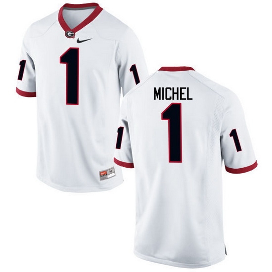 Men Georgia Bulldogs #1 Sony Michel College Football Jerseys-White Men Georgia Bulldogs #1 Sony Michel College Football Jerseys-White
